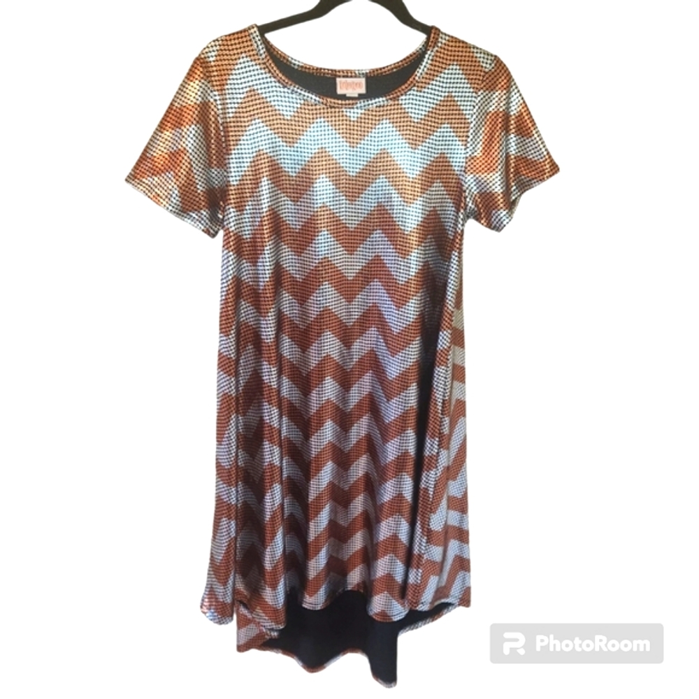 LulaRoe copper and silver Chevron pattern high low dress. Size XS